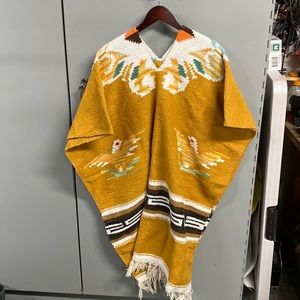 Vintage Pancho! Heavy Wool, Yellow Bird Pattern